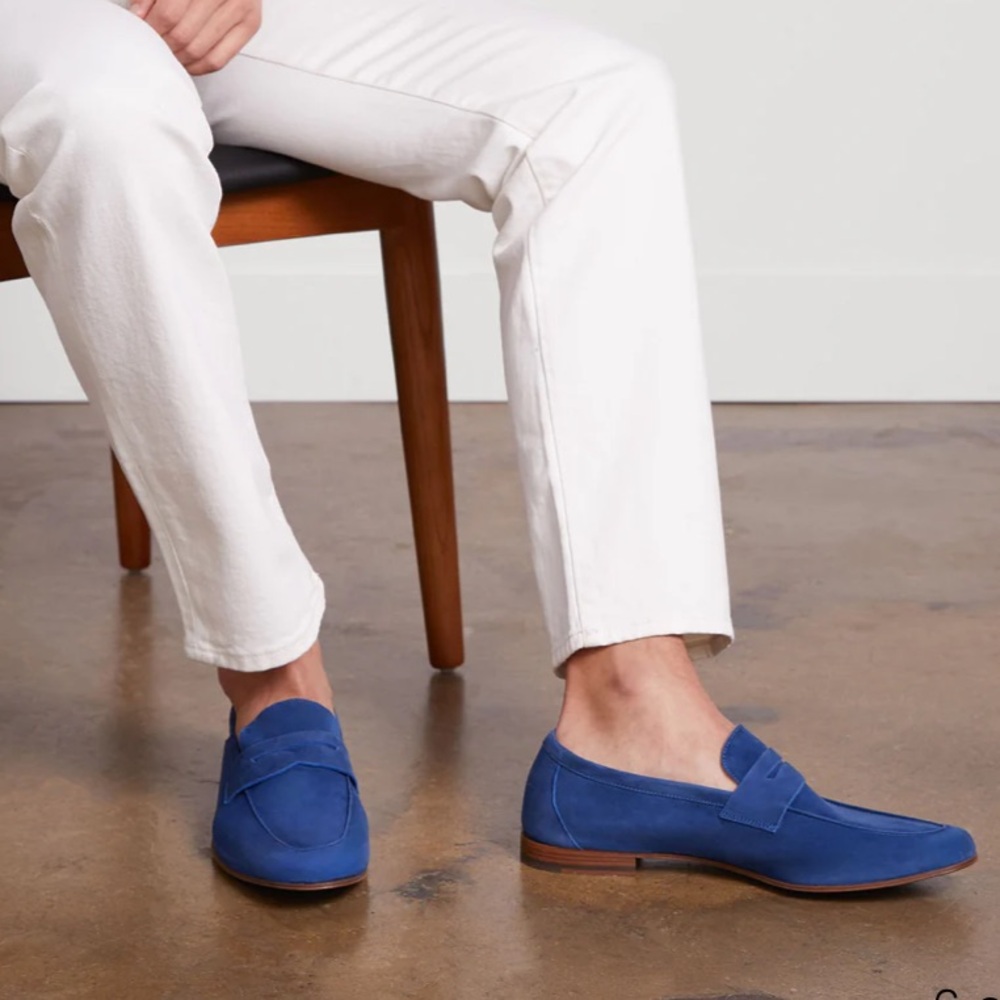 M.Gemi Italian 🇮🇹 Blue 🔵 Suede Leather Unlined Slip On Loafers Leather Sole